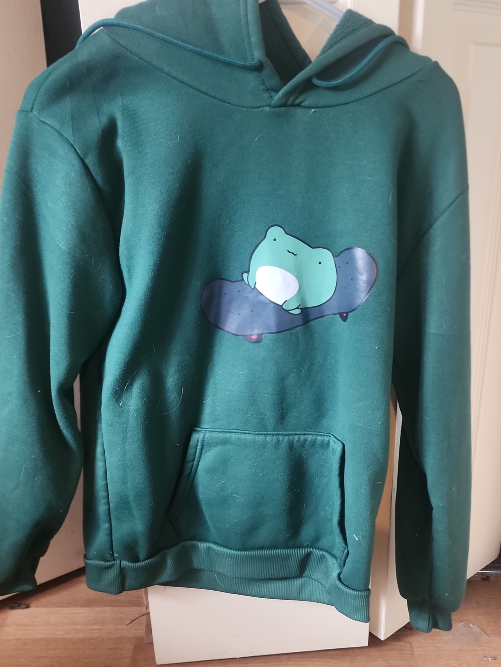 Forest Green Hoodie with Skateboarding Frog Graphic